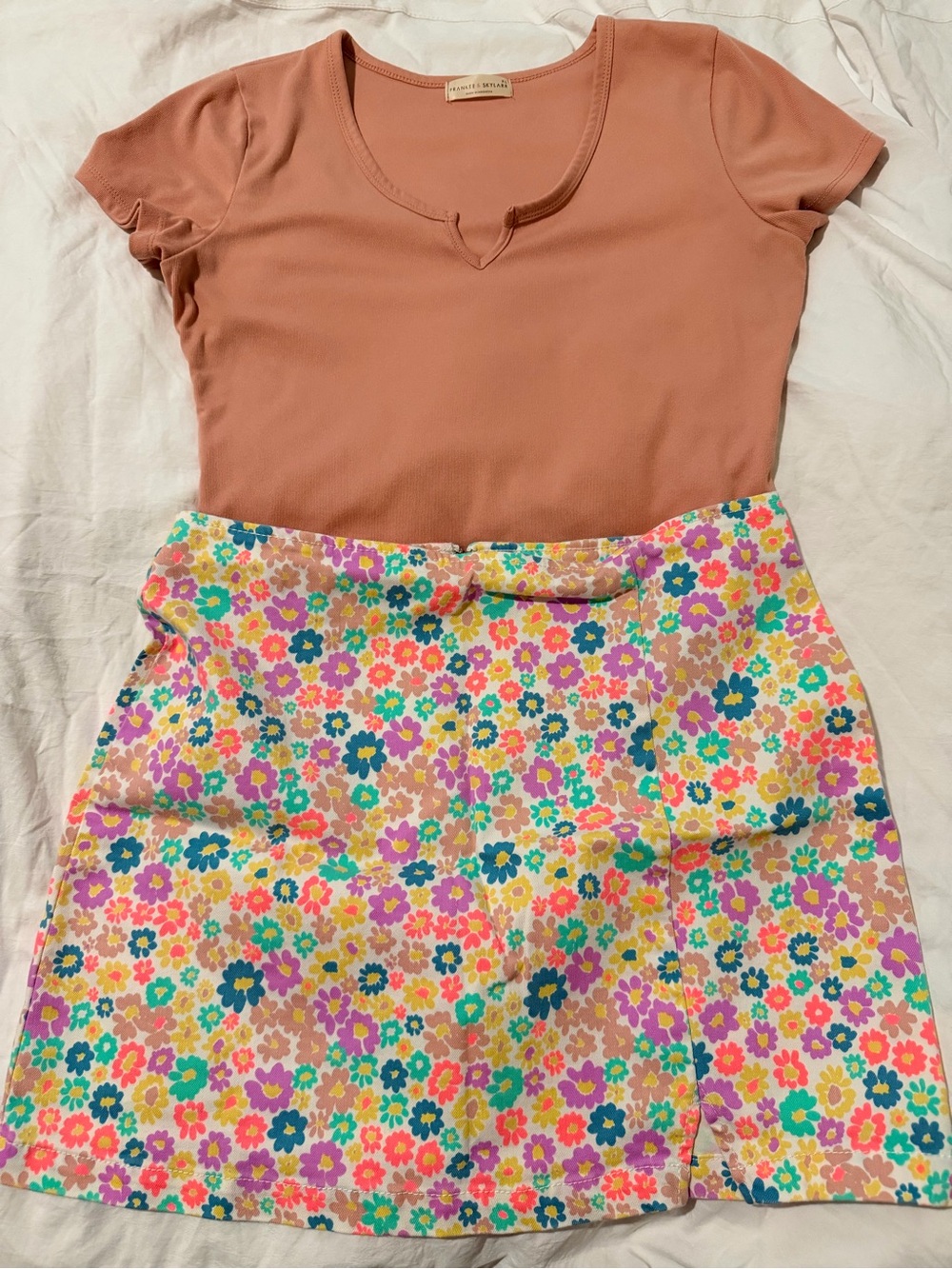 wild fable Floral Multi-Color Mini Skirt - Pink, Teal, Purple, Yellow, Cream